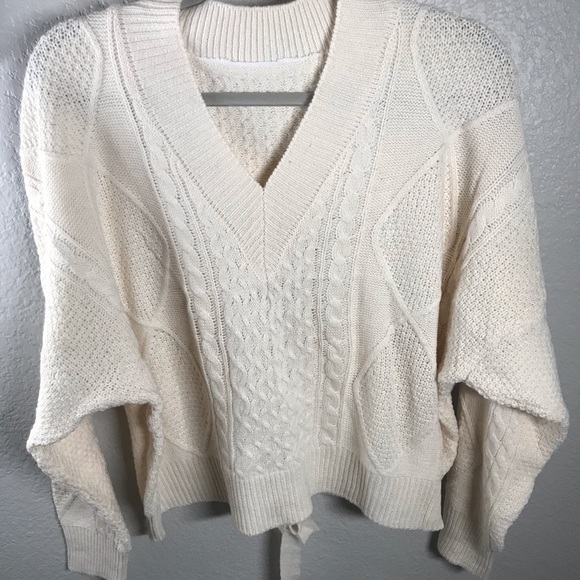 LAST 1! Chunky Cream  Tie Up Back Cable Sweater - Picture 5 of 8